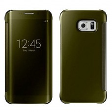 Samsung Galaxy S6 - Luxury Elegant Glitter Smart Flip Ultra Slim View Electroplated Mirror Hard Clear Transparent Phone Protective Cover Case - Gold